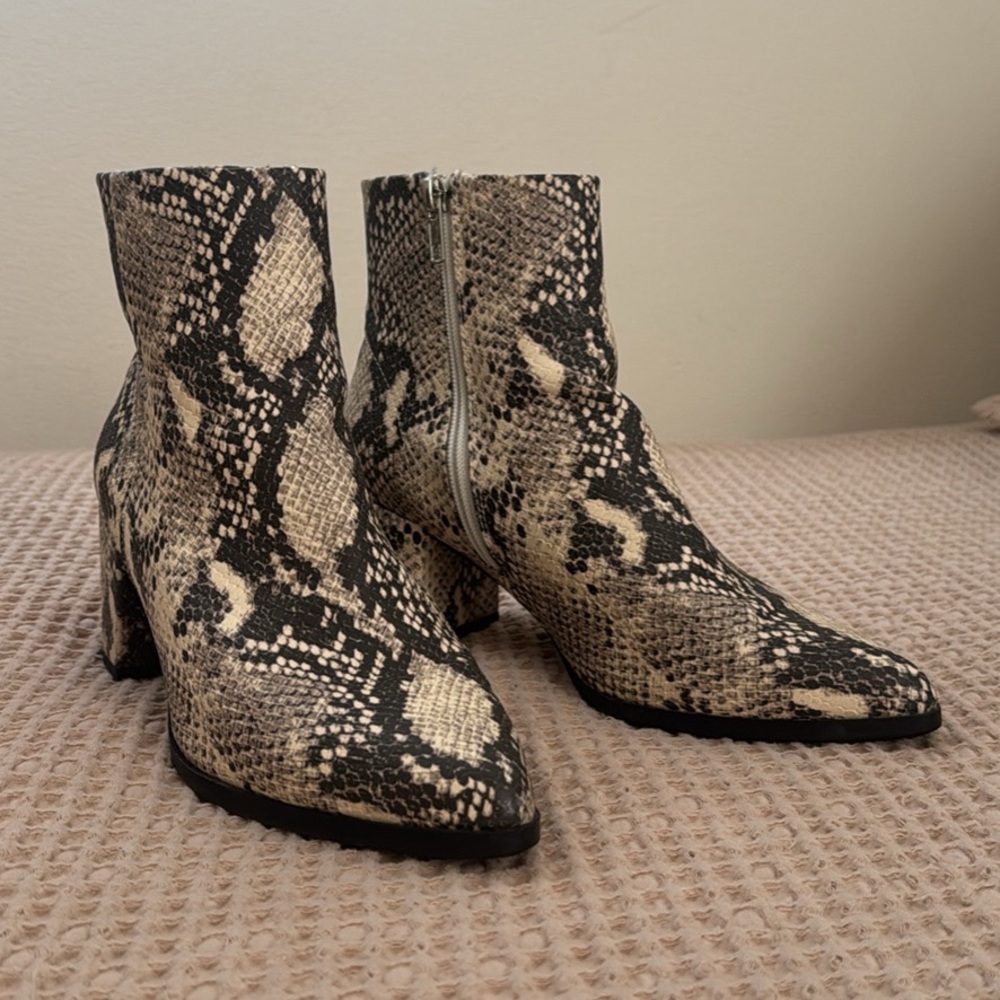 Madden Girl Snakeskin Ankle Boots - Black and Cream